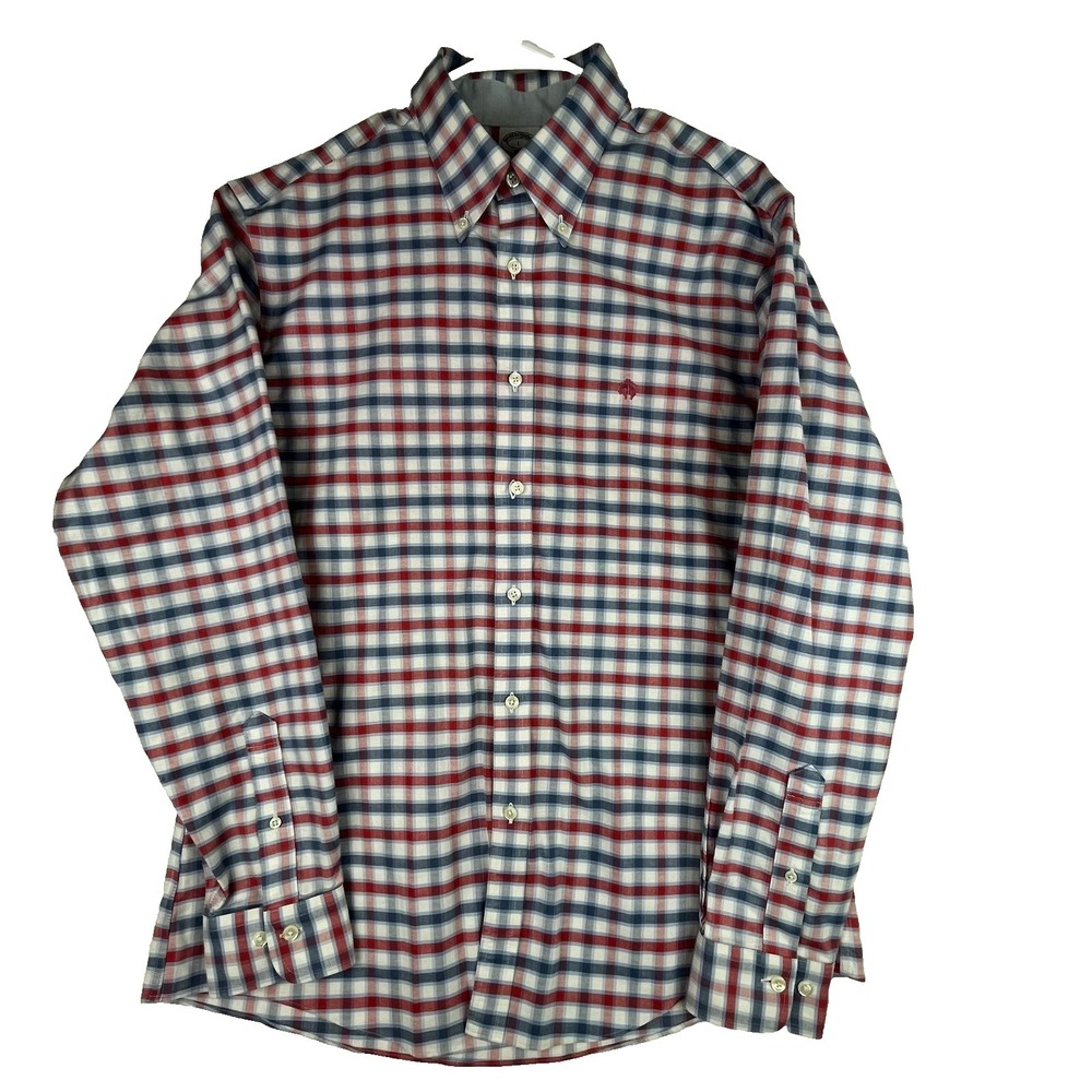 Brooks Brothers 1818 Regent Shirt L Red Blue Plaid Non Iron Stretch